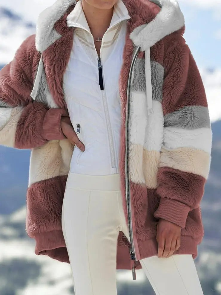 Street-Wave Women's Plush Fur Trim Winter Jacket For Cozy Warmth And Modern Style
