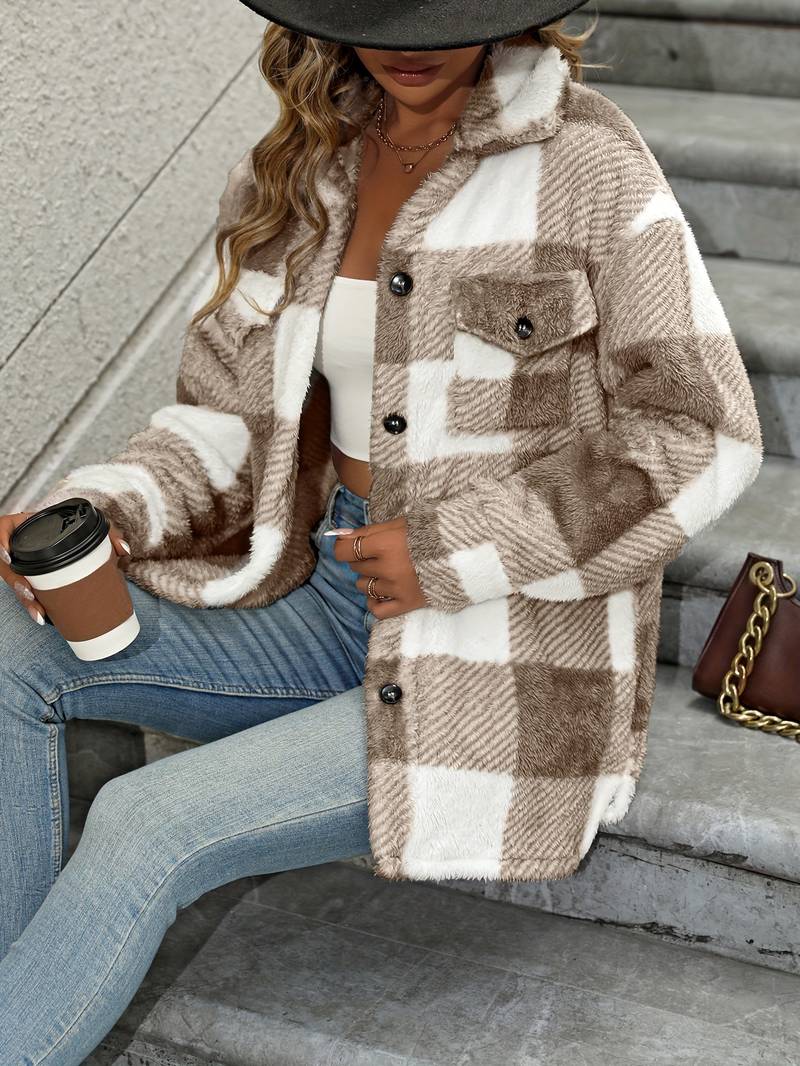 Street-wave Faux Fur Plaid Jacket For Women Cozy And Effortlessly Chic Warmth And Confidence