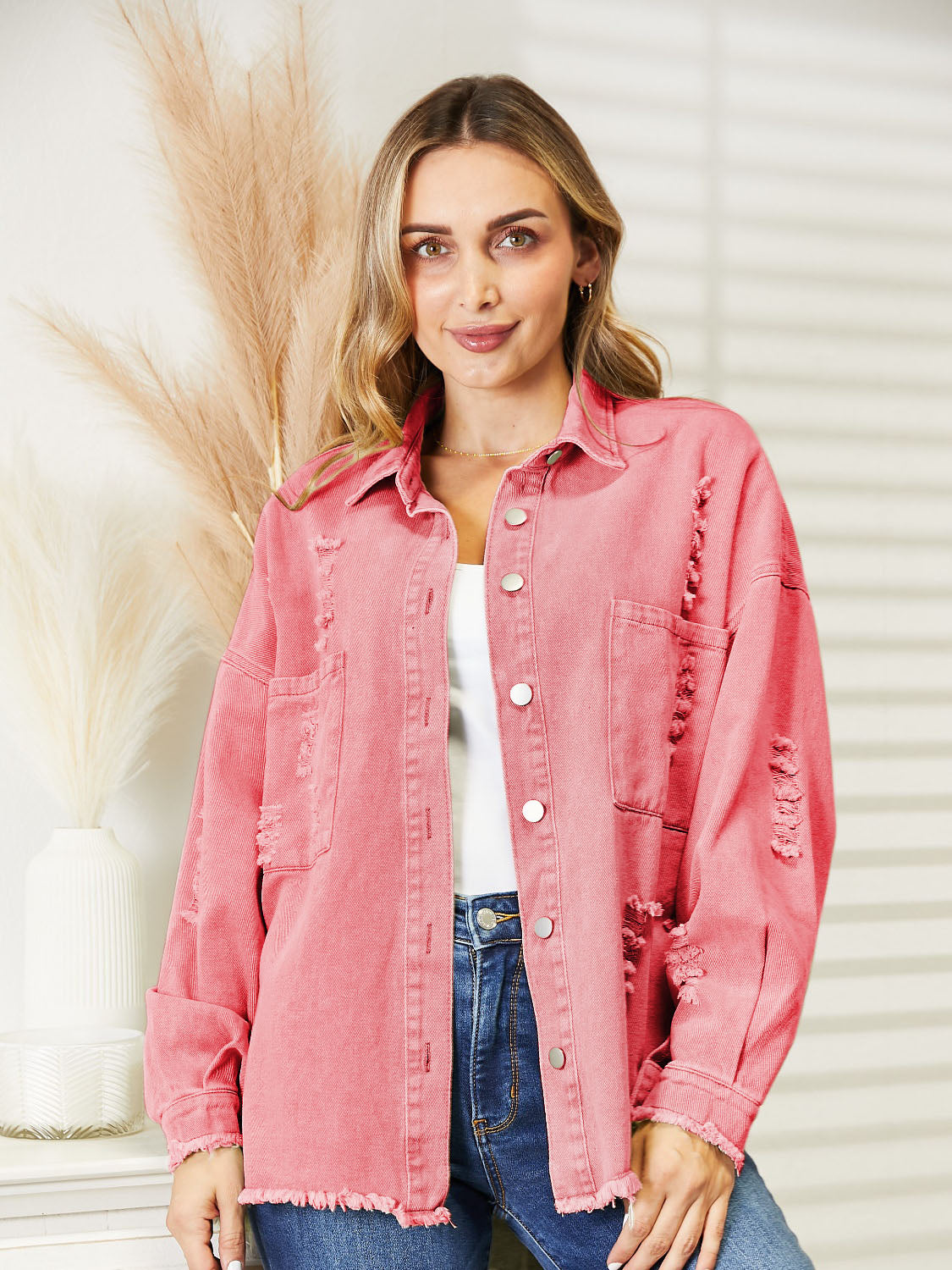 Street-wave Denim Jacket With Frayed Hem, Prewashed Vintage Style For Women Casual Everyday Wear