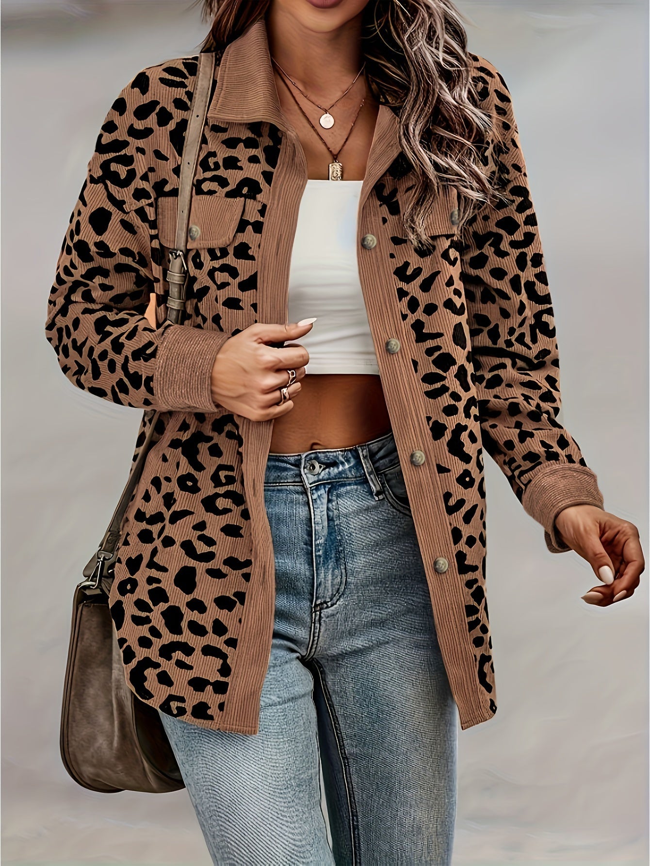 Street-wave Leopard Print Blouse For Women Classic Comfort Polyester Chic Everyday Wear
