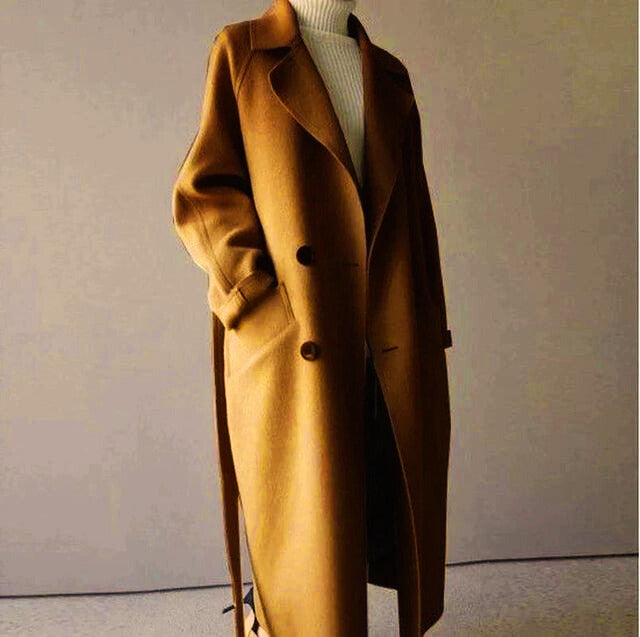 Street Wave Wool Blend Long Coat Oversized Fit Double Breasted For Women Timeless Design