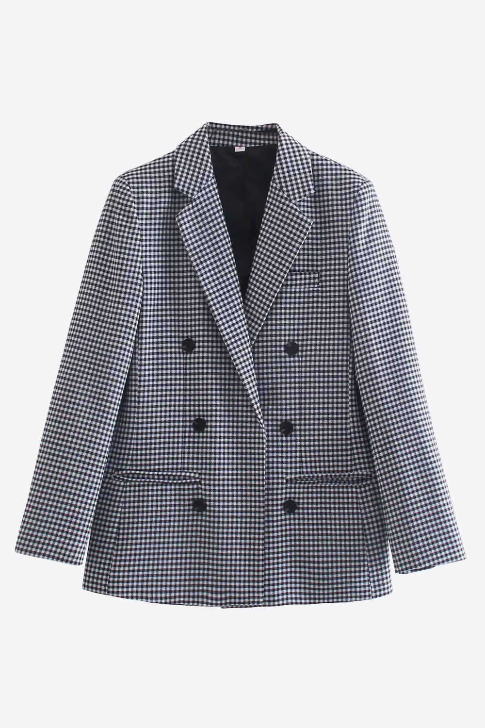 Street-wave Checked Double-Breasted Blazer for Women Button Front Lapel Collar Versatile Office to Casual Wear