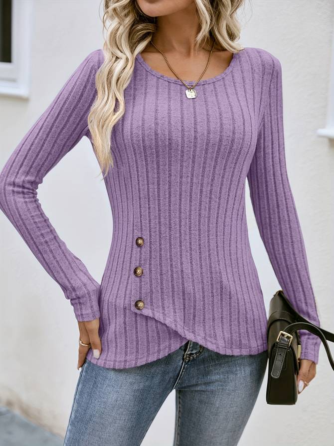 Streetwave Crew Neck Pullover For Women Timeless Elegance Cozy Knit With Button Detail