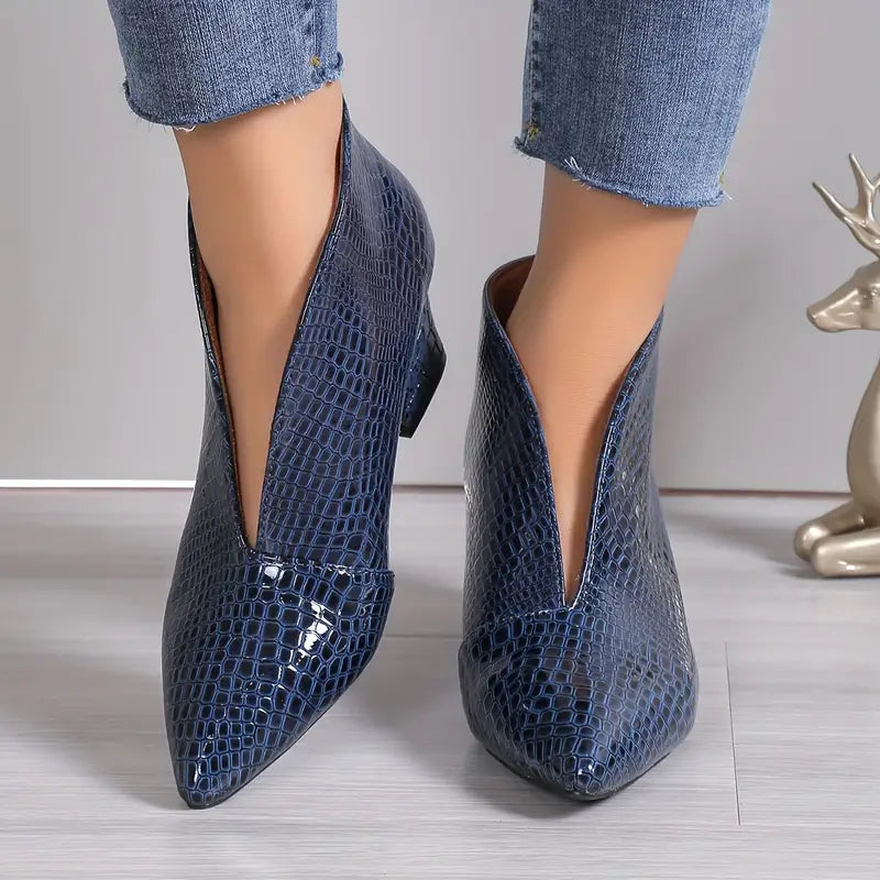 Women's Textured Ankle Boots with Curved Cut and Mid Heel