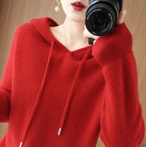Street-wave Hooded Knit Pullover For Women - Cozy Soft Knit, Relaxed Fit, Timeless Chic