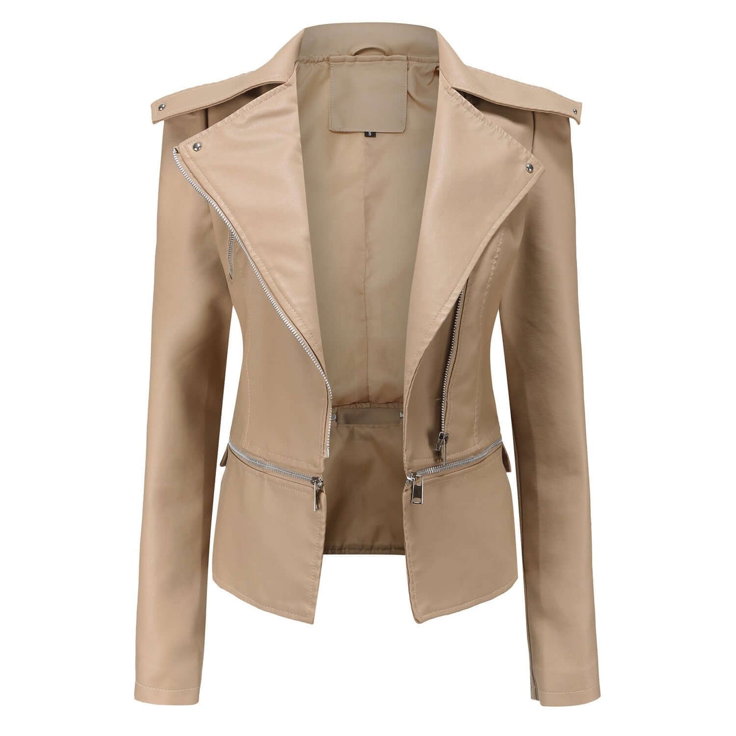 Street Wave PU Leather Motorcycle Jacket Women Slim Fit With Zipper Details For Everyday Style