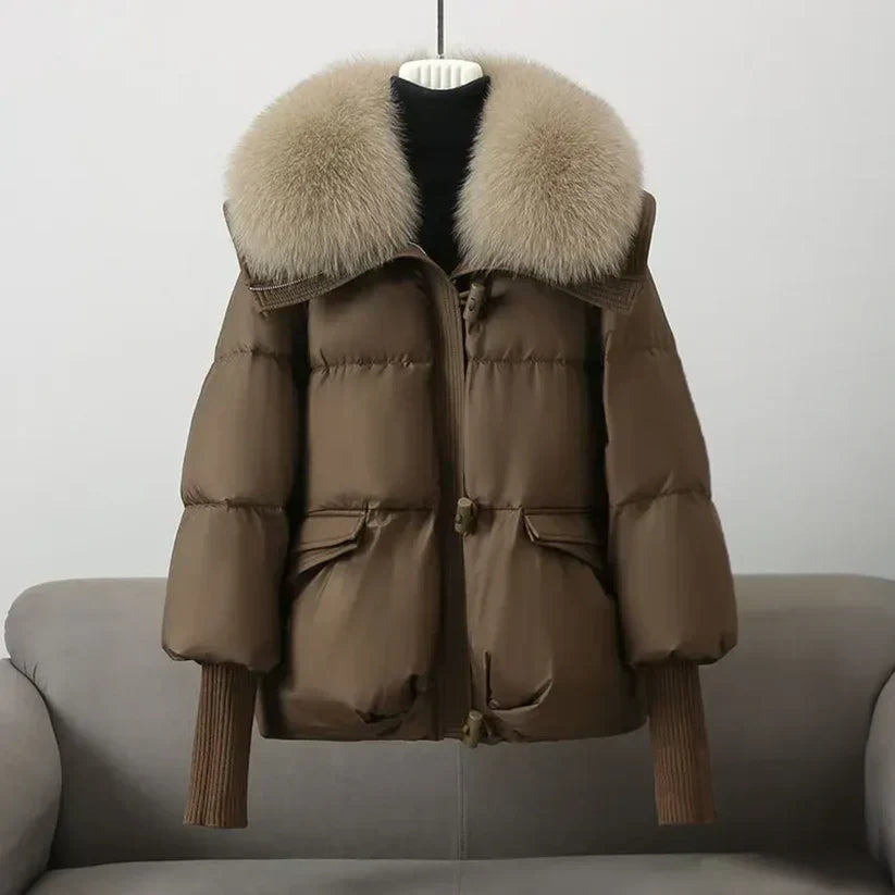 Street-wave White Down Coat With Fur Collar For Women Luxurious Warmth And Style