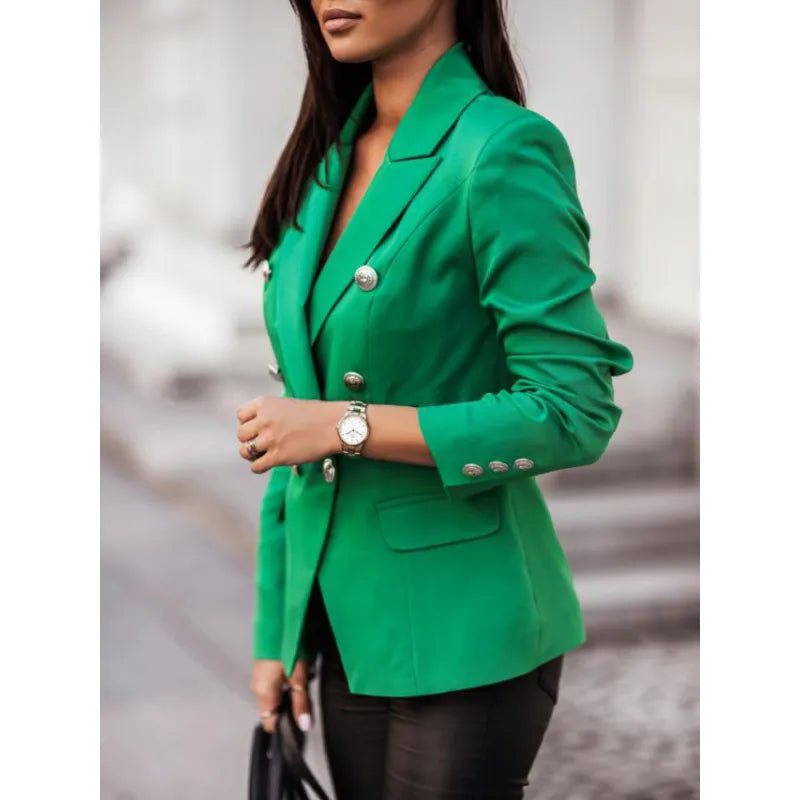 Street-Wave Long Double-Button Blazer For Modern Professional Women Elegant Versatility