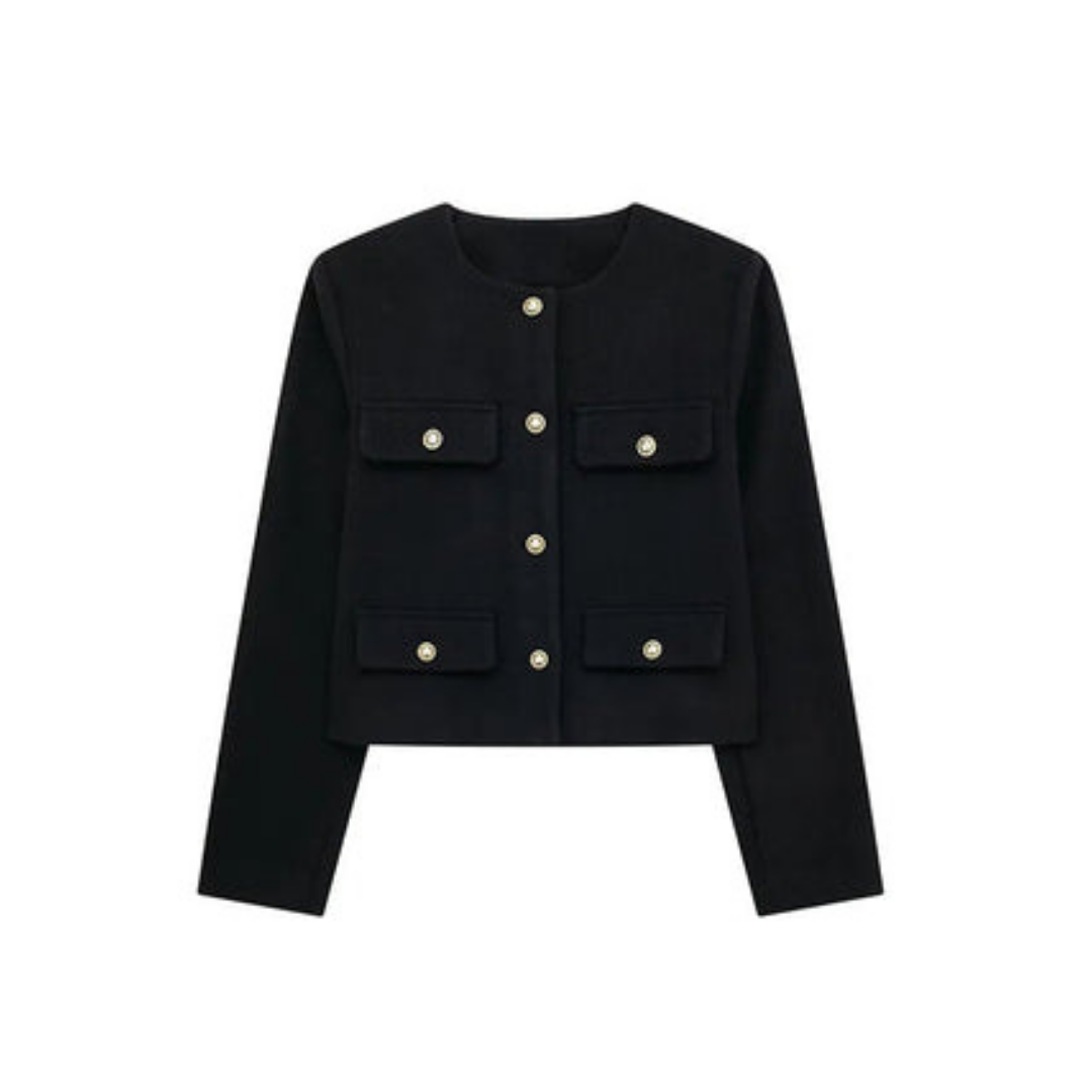 Street Wave Vintage Blazer For Women With Long Sleeves And Gold Button Pockets Chic