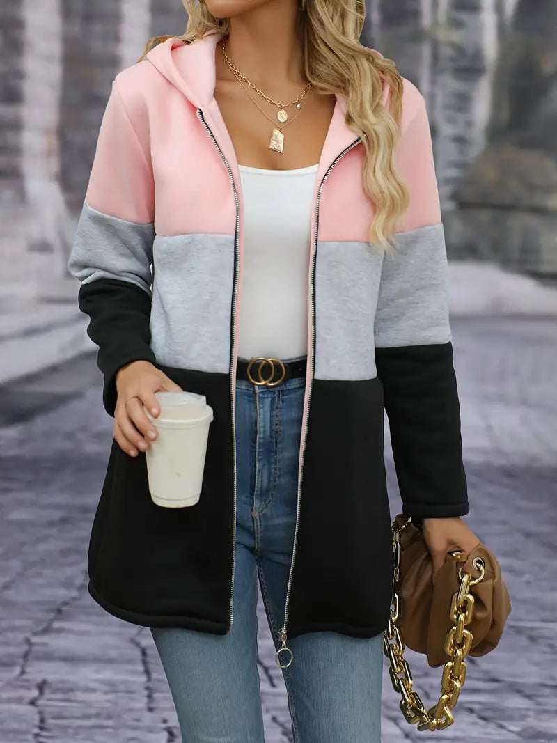 Street-wave Color Block Hoodie For Women Lightweight Chic Versatile Outerwear For Everyday Style