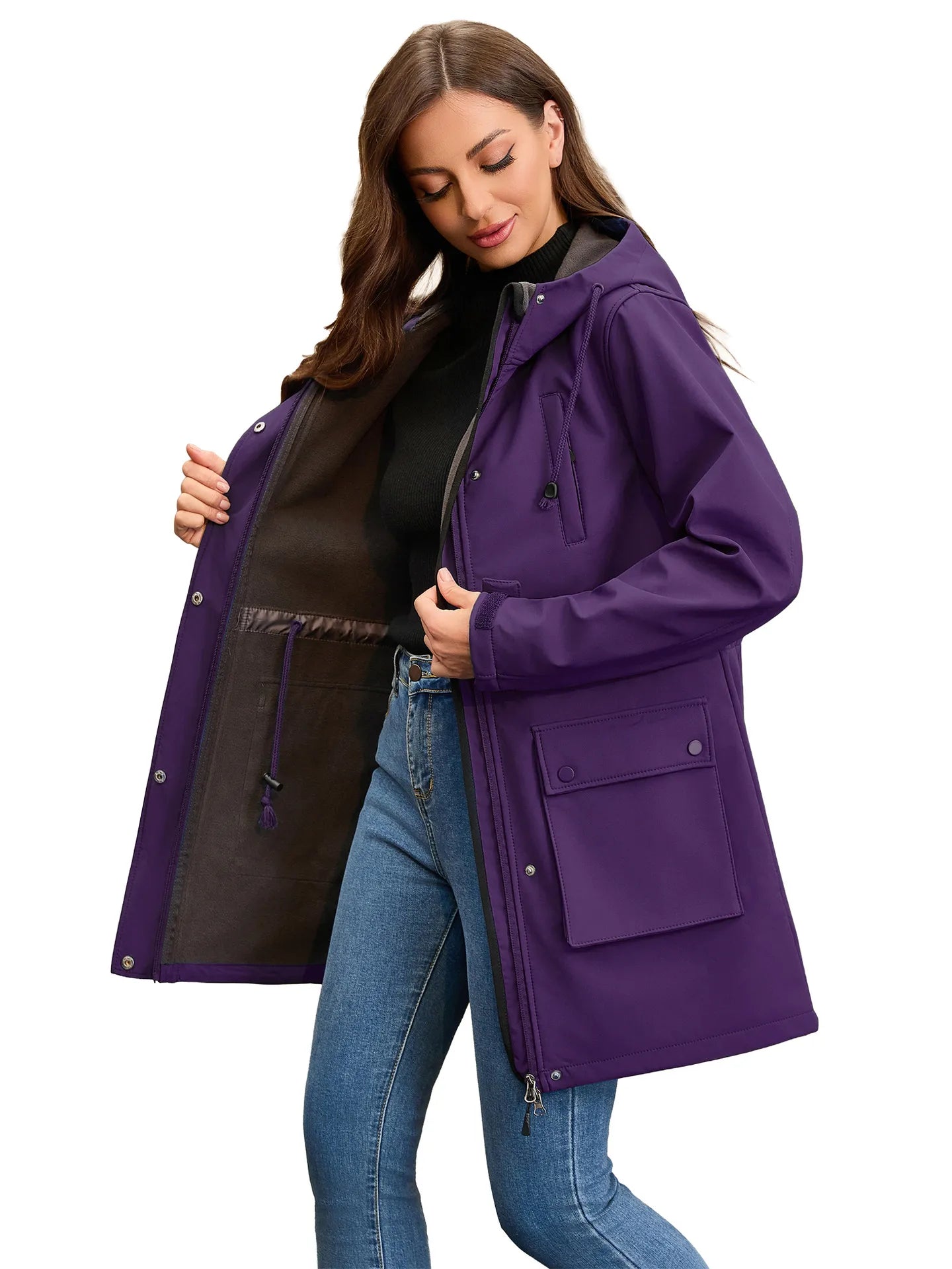 Street-wave Waterproof Hooded Softshell Jacket For Women, Windproof Rain Shield, Cozy Comfort