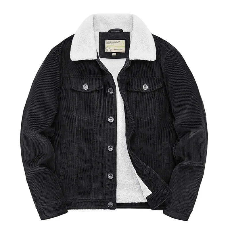 Street-wave Corduroy Windbreaker For Men Warm Casual Jacket With Shearling Collar