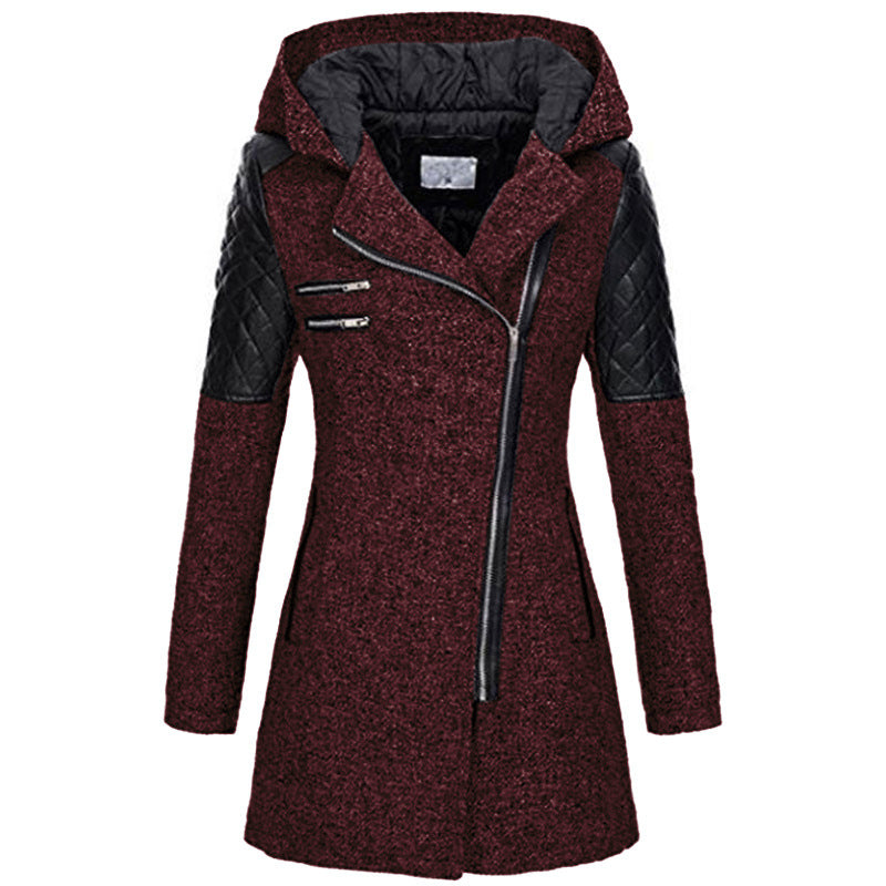 Street-Wave Elise Womens Premium Cotton Winter Coat Warmth With Asymmetrical Zipper Mid-Length
