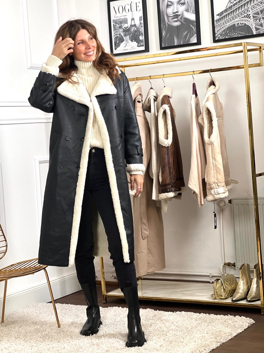 Street Wave Faux Shearling Coat For Women Belted Long Double Quilted Winter Warmth