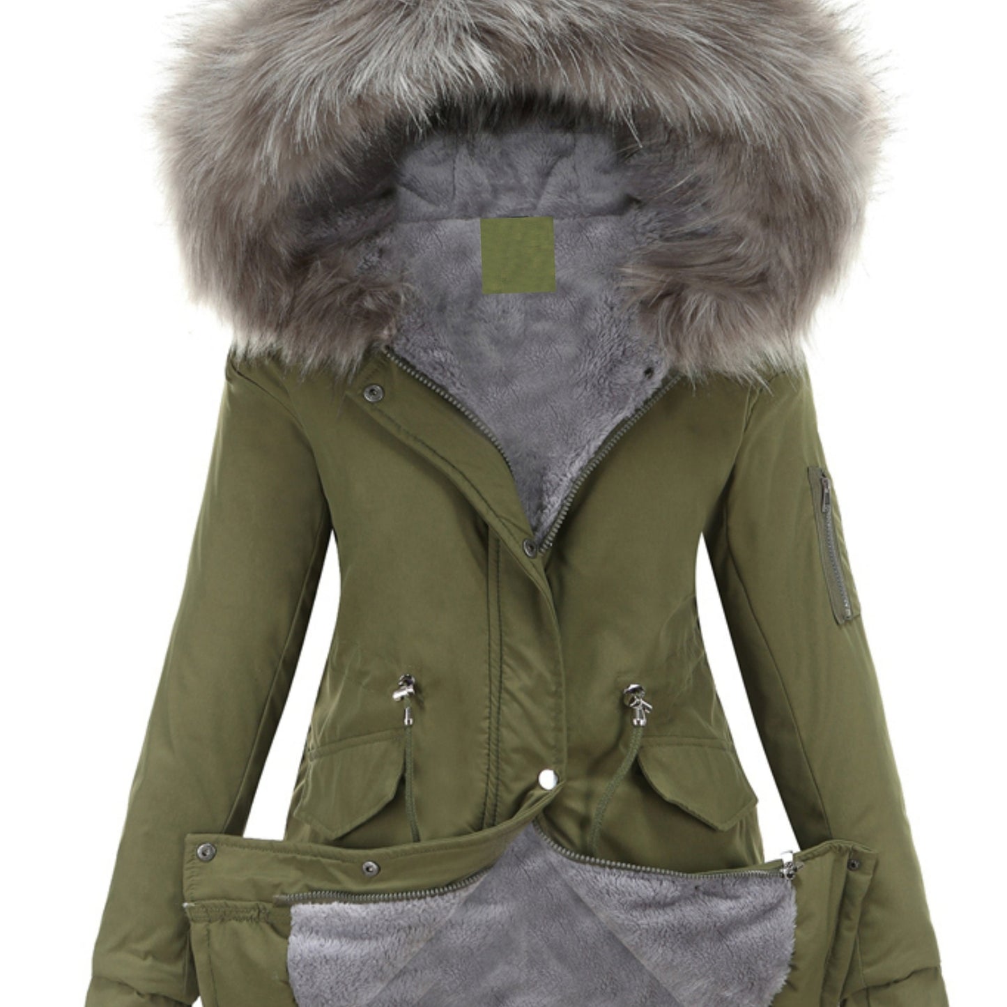 Street-Wave Cozy Fur Hooded Parka Jacket With Front Zip For Urban Winter Style And Warmth