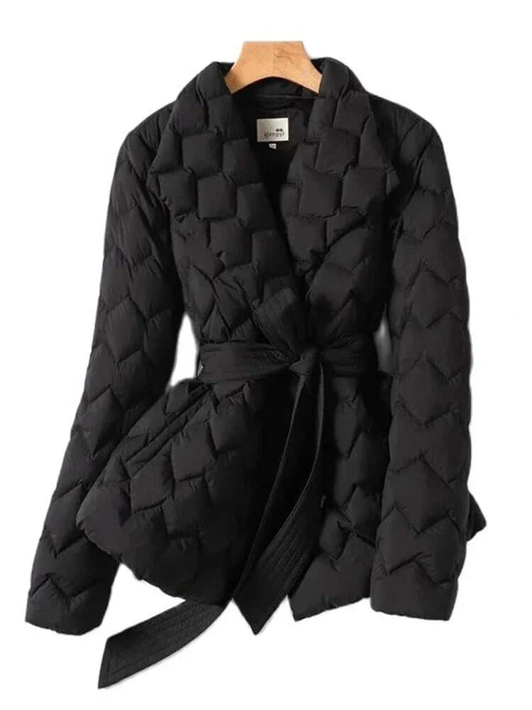 Street-wave Women Belted Quilted Puffer Jacket Mid Length Premium Insulated Warm Winter Coat