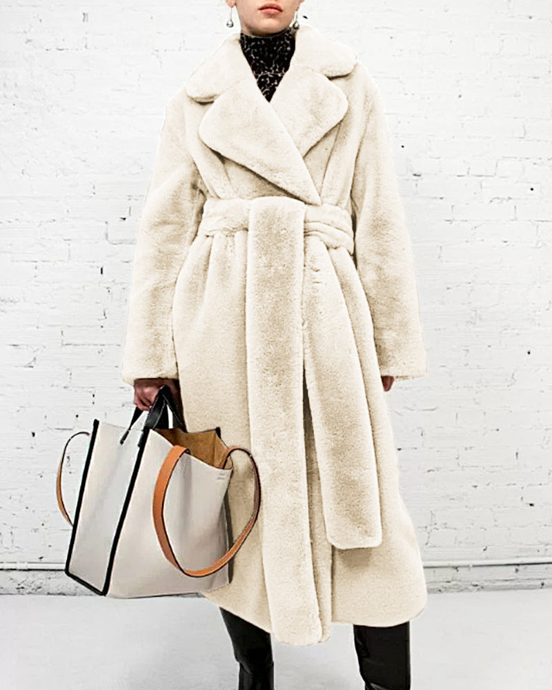 Street-Wave Faux Fur Coat For Women With Belt Luxurious Plush Winter Jacket For Elegant Everyday Wear