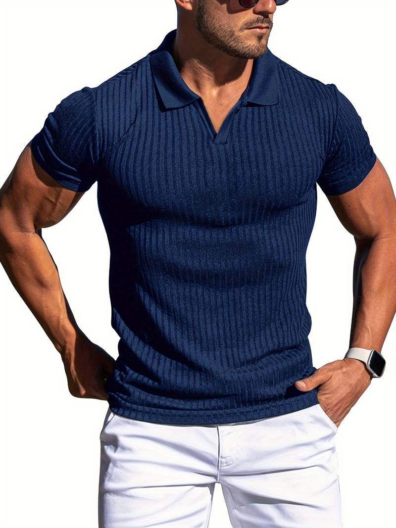 Street-Wave Mens Ribbed Polo Shirt Slim Fit Short Sleeve