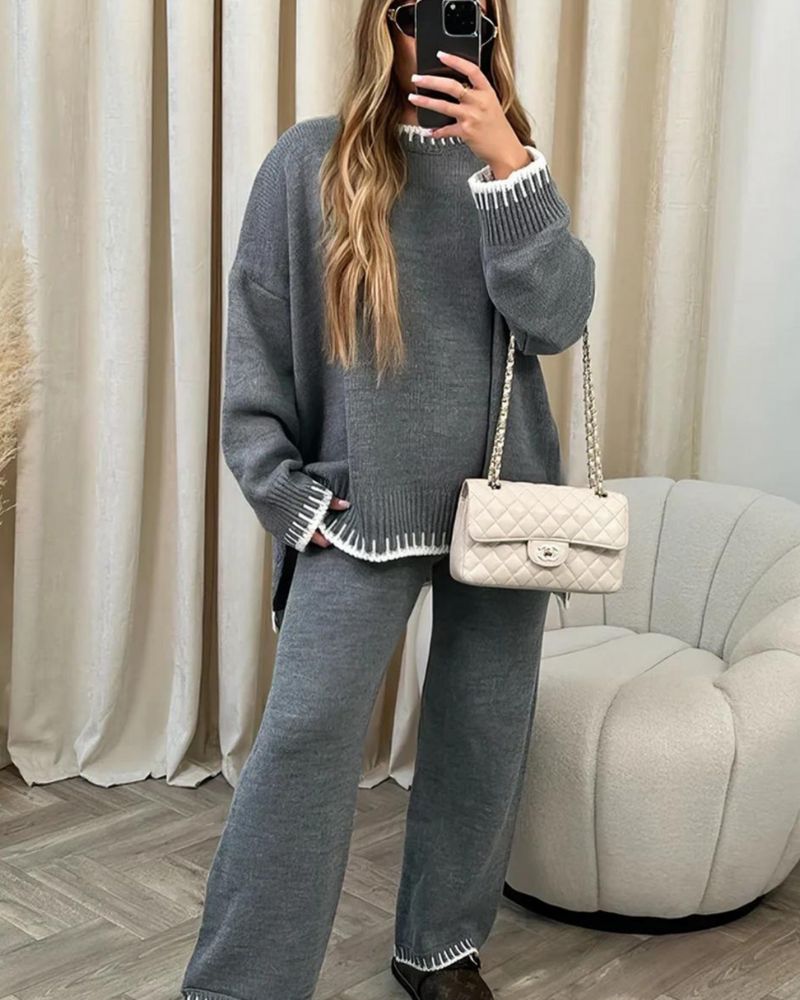 Street-wave Cozy Knit Set For Women Soft Oversized Winter Loungewear Two-Piece Sweater And Pants