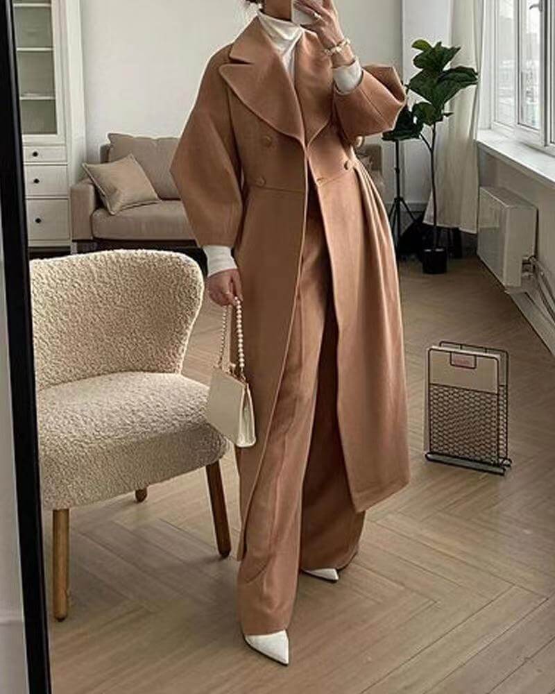 Streetwave Lantern Sleeve Long Coat For Women Elegant Tailored Fit Warm Winter Style