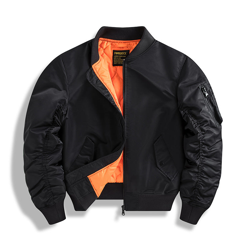 Street Wave Windproof Bomber Jacket Insulated Warm Urban Winter Coat For Men With Orange Lining