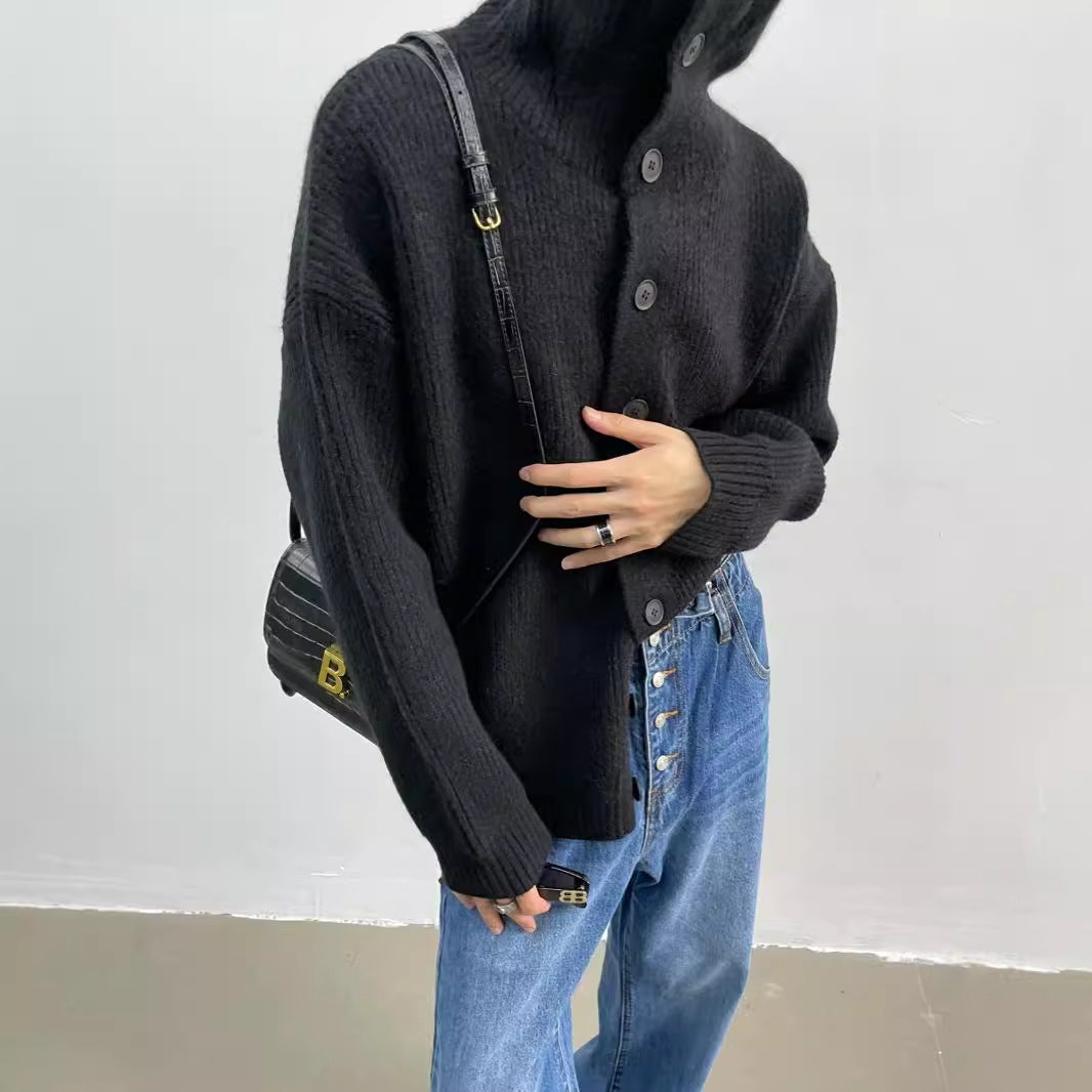 Street-Wave Ribbed Knit Cardigan Men Buttoned Cozy Warm