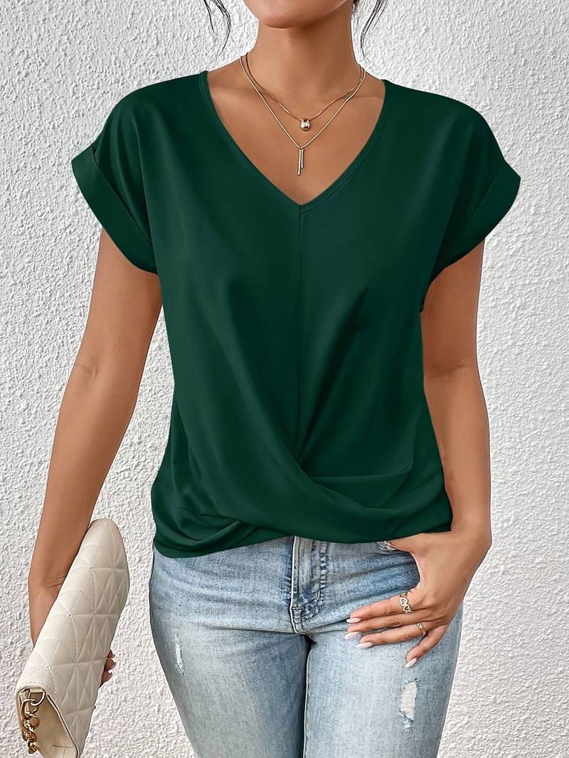 Everly Twist Knot V Neck Blouse For Women Effortless Travel Ready