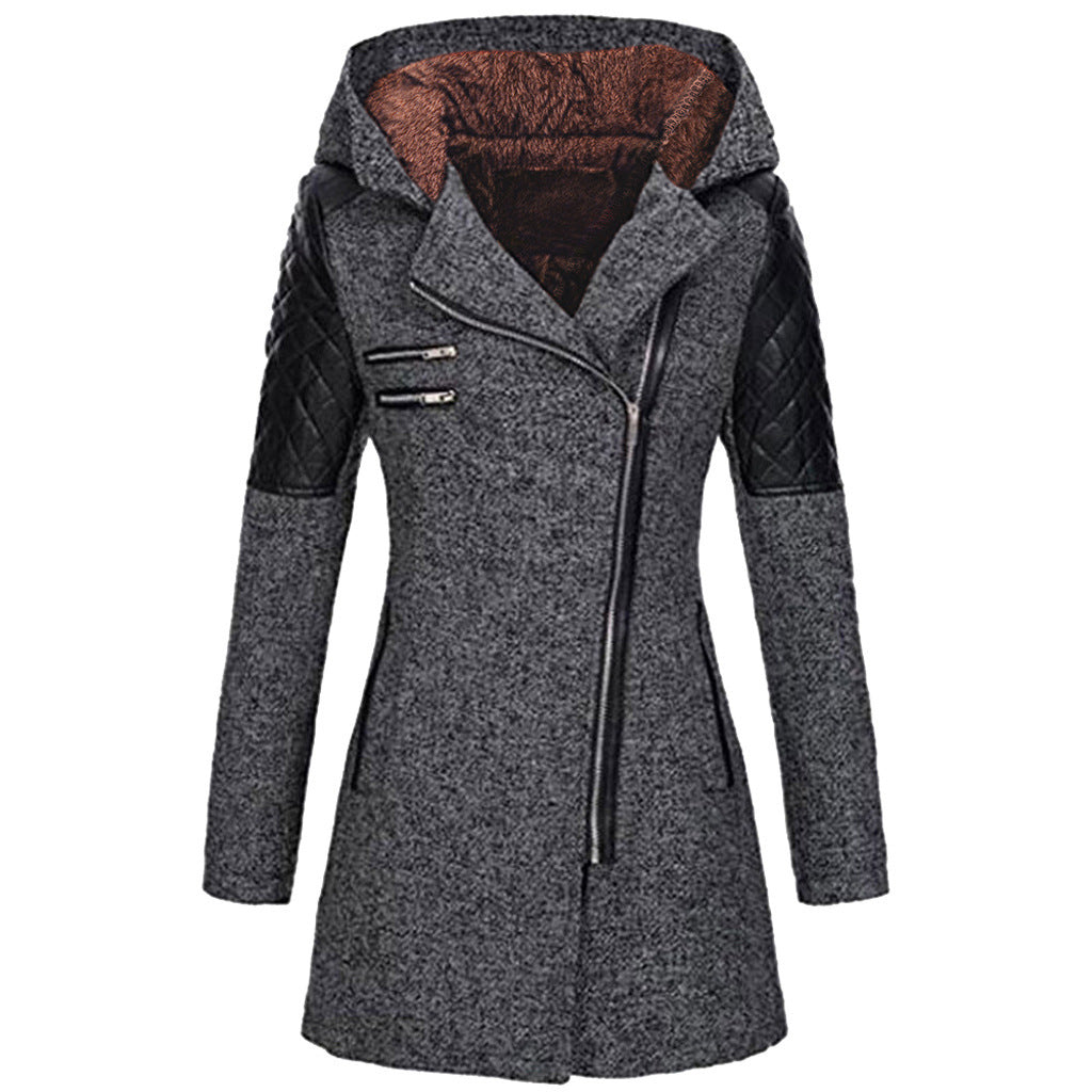 Street-Wave Womens Long Winter Coat With Quilted Shoulders Vintage Style Warm And Cozy
