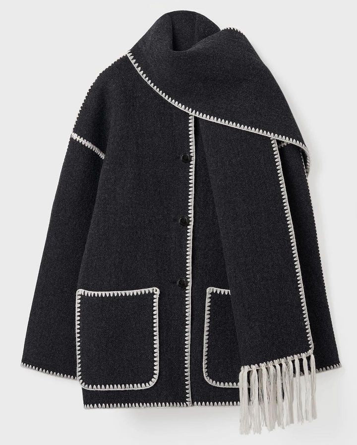 Street-wave Coat With Scarf For Women Effortless Chic Warmth And Style Urban Fashion Essential