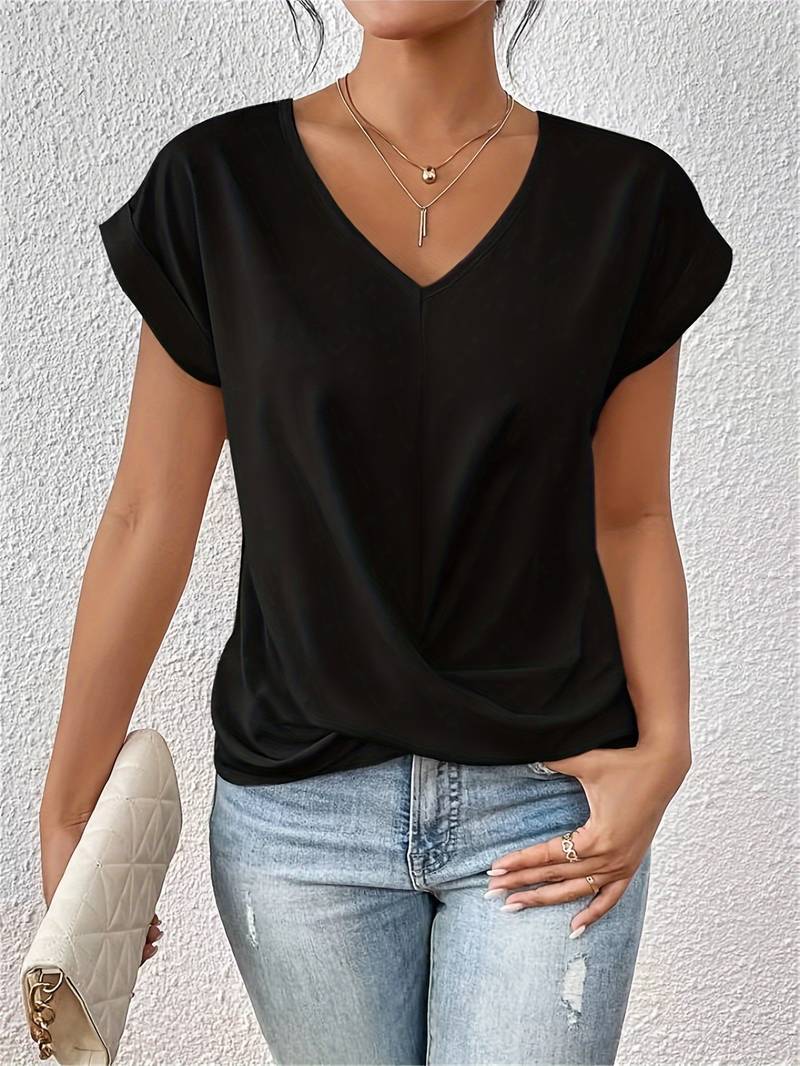 Everly Twist Knot V Neck Blouse For Women Effortless Travel Ready