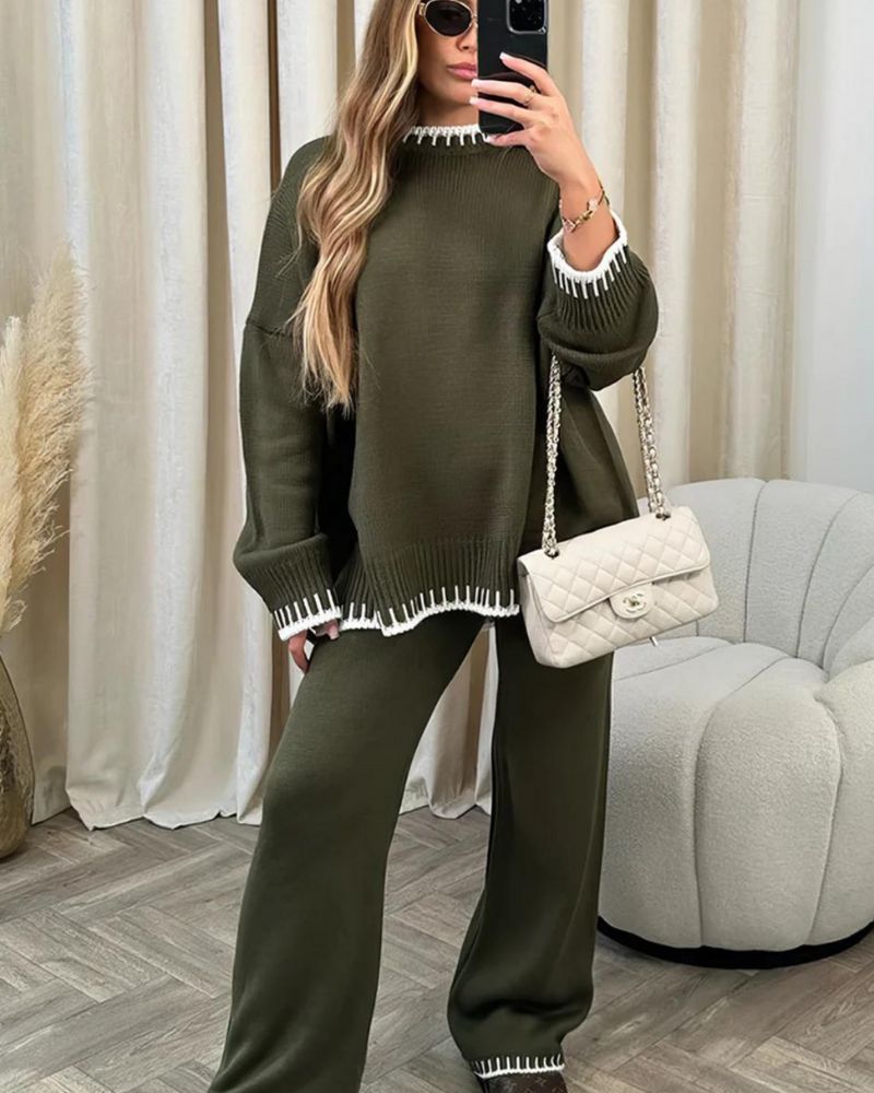 Street-wave Cozy Knit Set For Women Soft Oversized Winter Loungewear Two-Piece Sweater And Pants