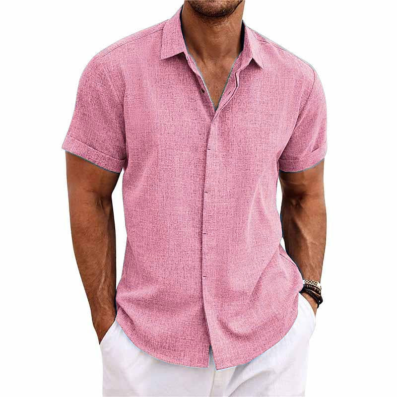 Men's Short Sleeve Linen Cotton Blend Shirt Button Closure Breathable Lightweight Casual Everyday Wear