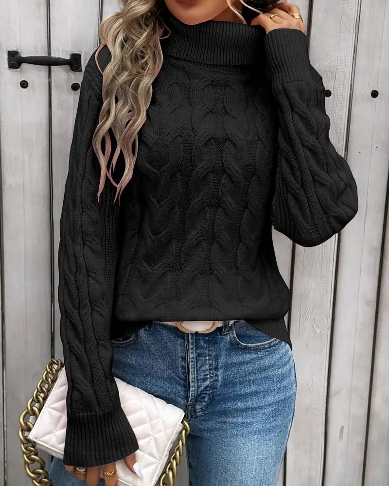Street-Wave Cable Knit Turtleneck Sweater For Women – Ultra Soft Cozy Premium Pullover For Everyday Style