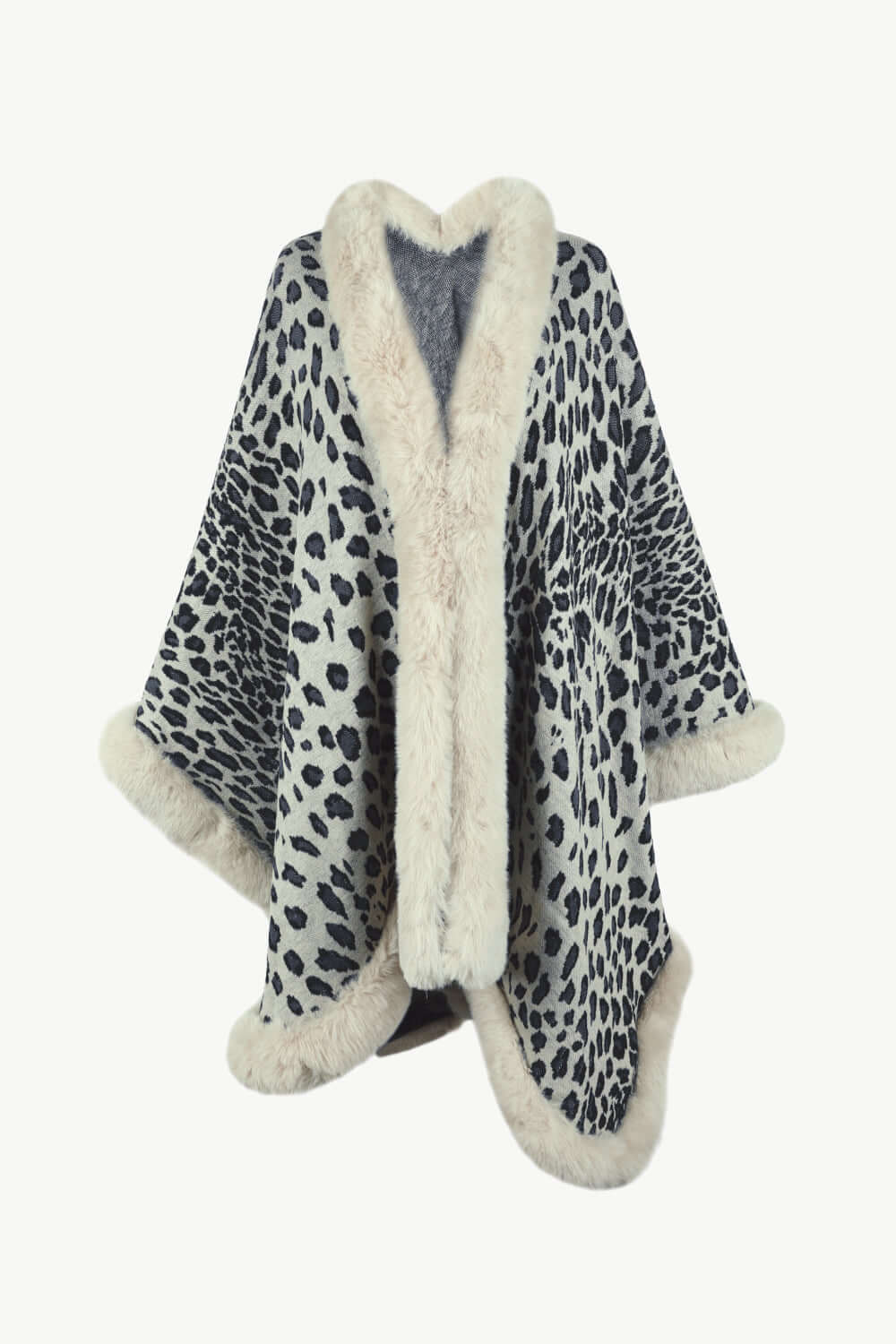 Street Wave Leopard Print Open Poncho With Plush Fur Trim Versatile Layering For Women Who Love Street Style