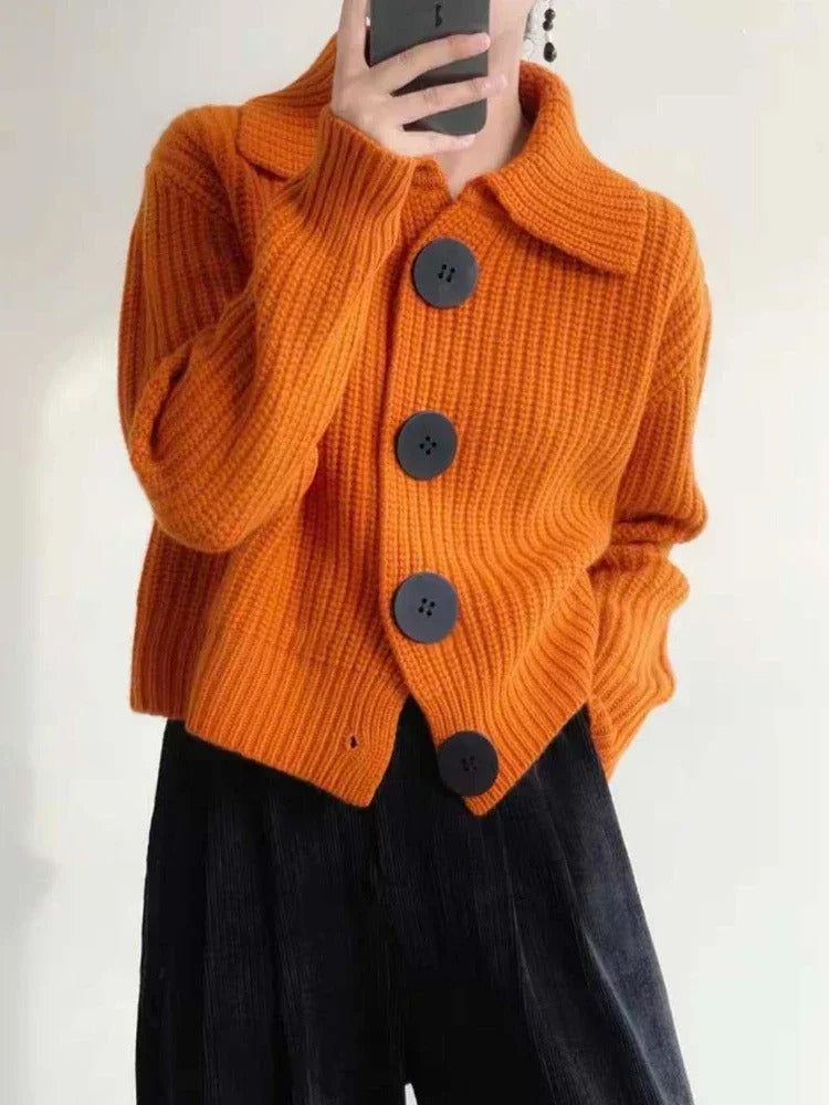 Street Wave Soft Knit Cardigan With Large Buttons For Women Elegant Classic Knitwear