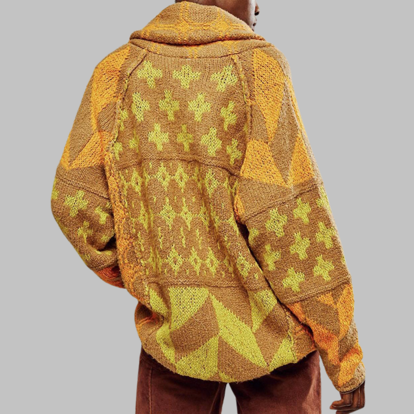 Street-wave Cozy Geometric Knit Jacket Relaxed Fit Women