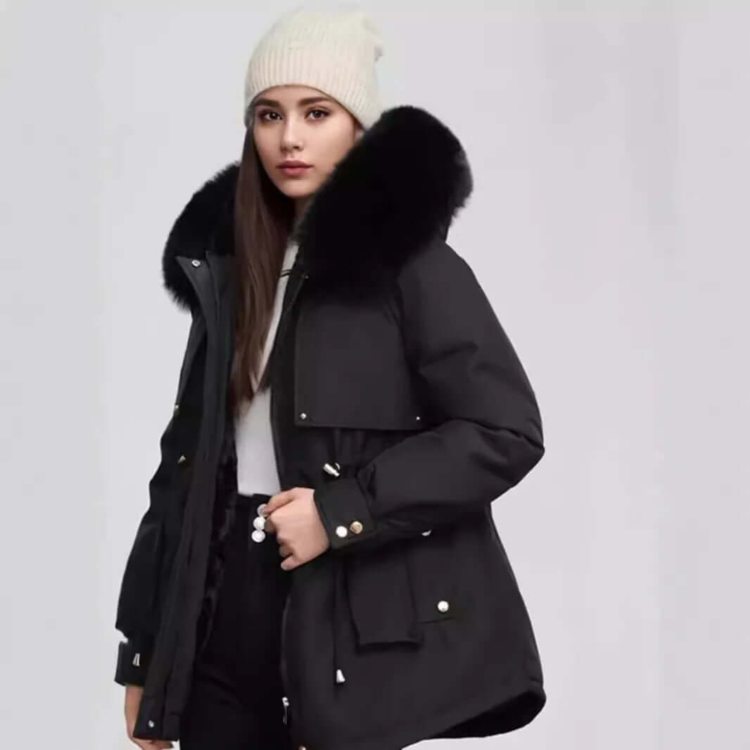 Street-wave Winter Faux Fur Collar Coat for Women, Ultra Warm Cozy Outerwear with Luxe Fur Trim