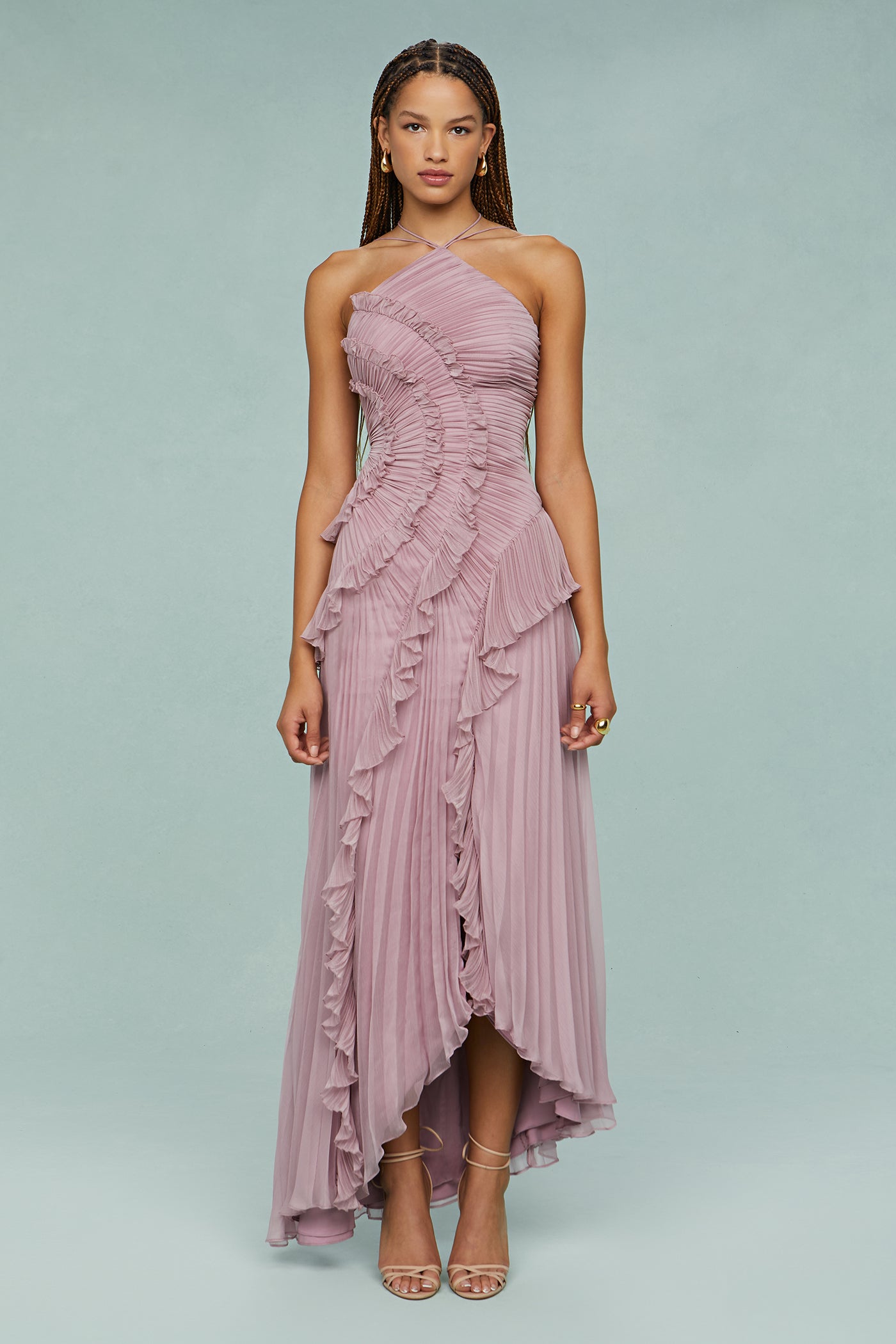 Women's Halter Dress with Adjustable Neckline and Flowy Skirt