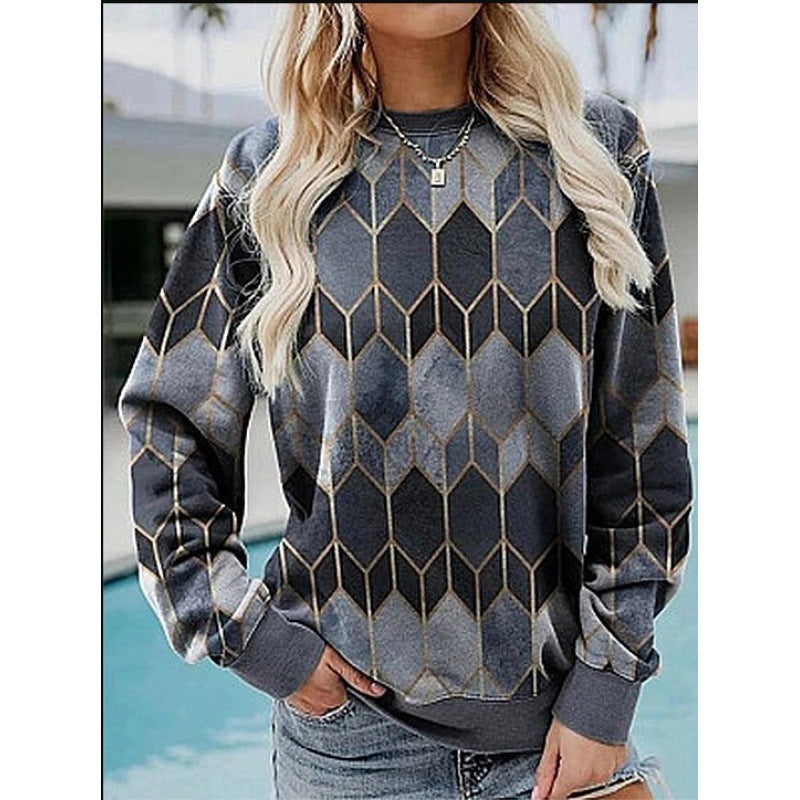 Street-Wave Denim Zigzag Sweatshirt Soft Cozy Everyday Wear for Casual Women Outfits