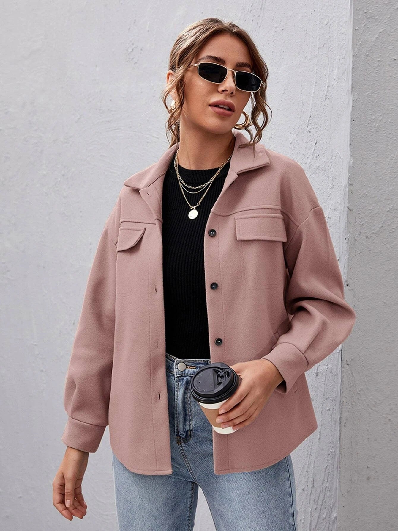 Streetwave Shacket With Pockets For Women Cozy Polyester Overshirt Jacket Machine Washable Lightweight
