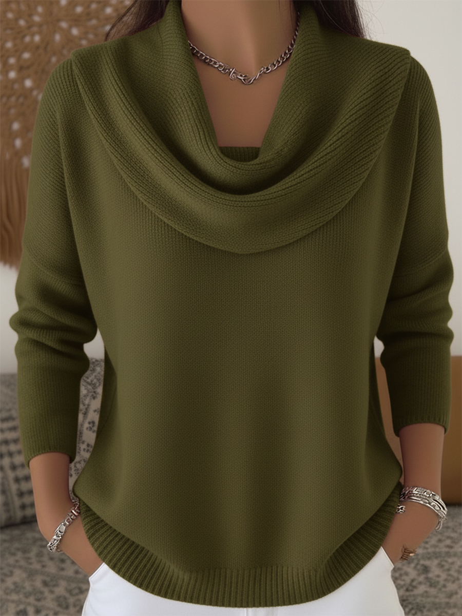 Women's Cowl Collar Sweater with Soft Knit and Relaxed Fit