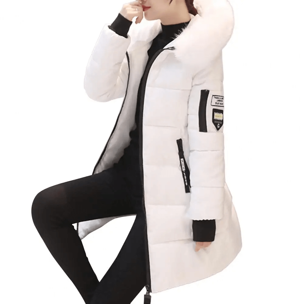 Street-Wave Windproof Puffer Coat For Women Warm Cotton Winter Jacket With Fur Trim