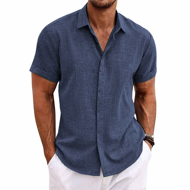 Men's Short Sleeve Linen Cotton Blend Shirt Button Closure Breathable Lightweight Casual Everyday Wear