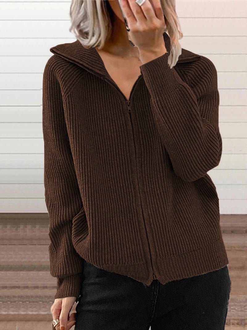 Street-Wave Thick Knit Cardigan With Zipper For Women Cozy Warmth And Versatile Cotton