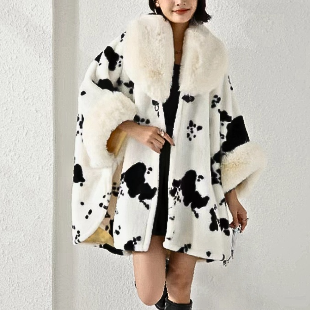 Mailee Luxury Leopard Print Cape Coat for Women With Faux Fur Trim And Secure Closure Deluxe