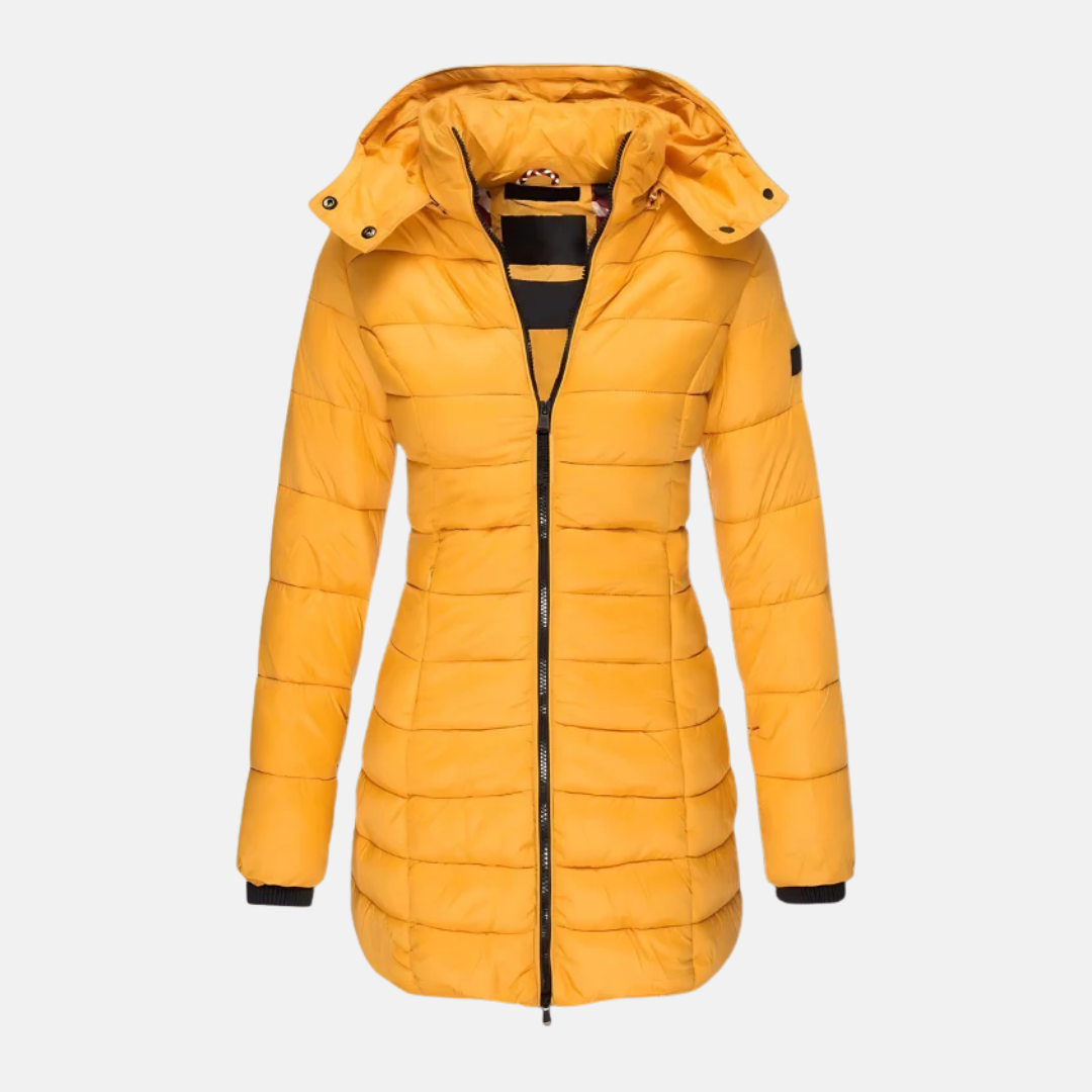 Street-Wave Puffer Jacket Women Slim Fit Mid-Length Hooded Warm Insulated Quilted Coat