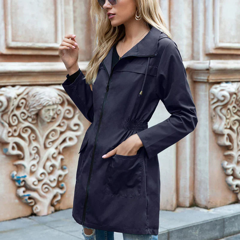 Street-wave Lightweight Long Hooded Raincoat For Women With Stylish All Weather Comfort