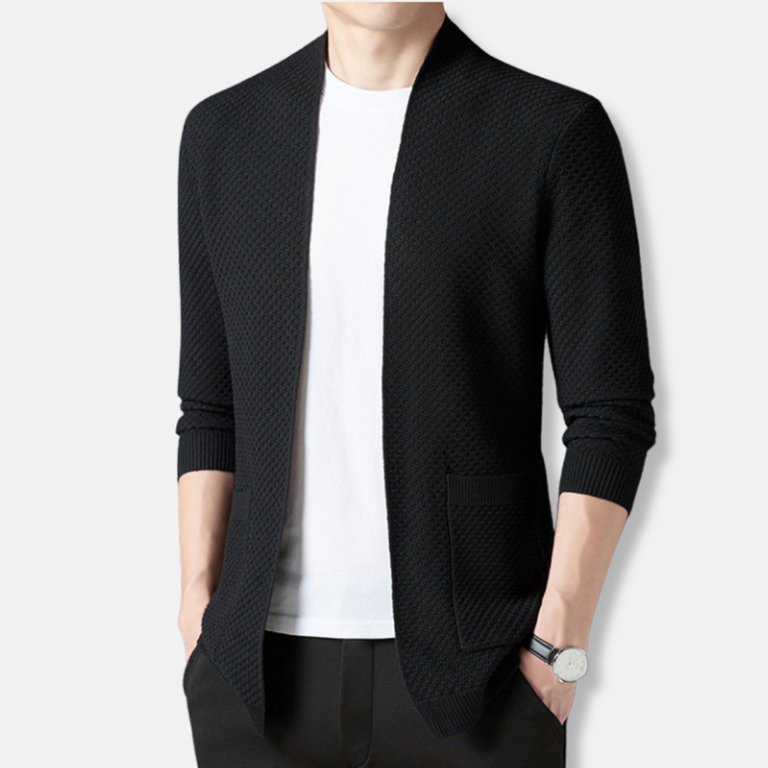 Knit Cardigan For Men Open Front Textured Waffle Street-Wave Relaxed Fit