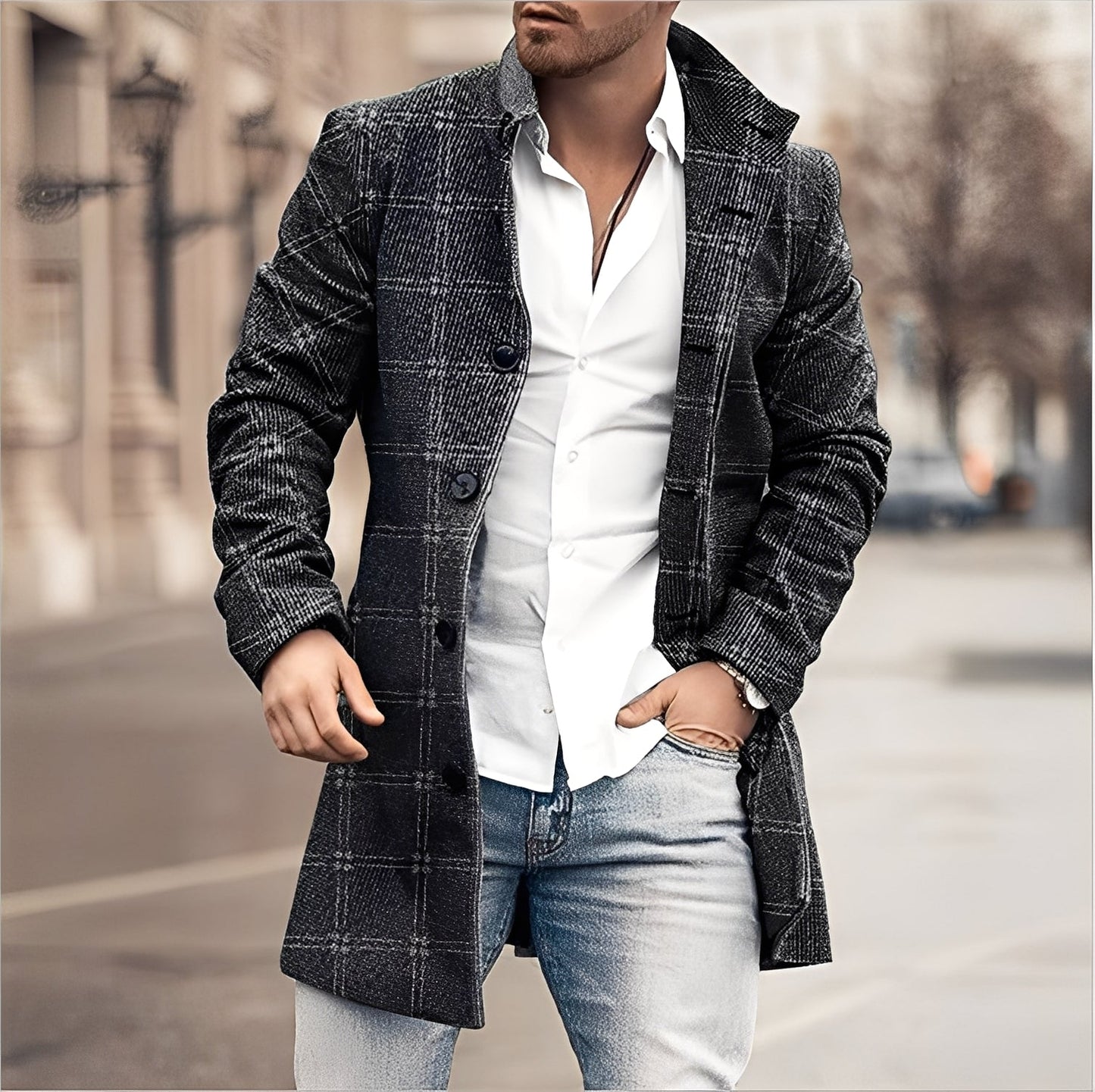 Street-wave Mens Long Tweed Coat Timeless Style Warm Comfort For Modern Gentlemen