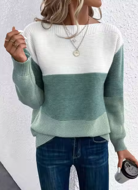 Street-wave Verine Colorblock Patchwork Knit Pullover for Women, Elegant Comfort and Flattering Fit